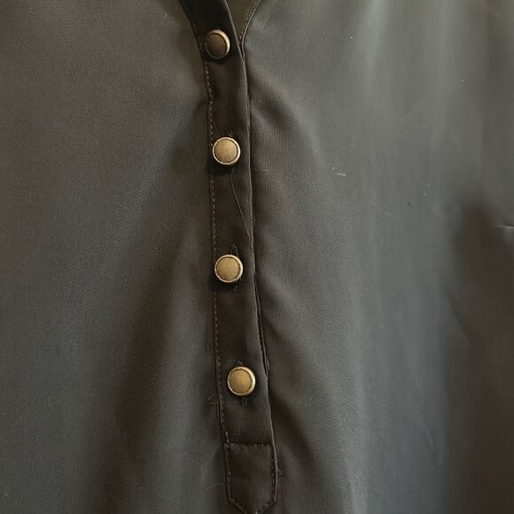 ANA a New Approach Black Long Sleeve Button Up Tunic Blouse Office Career - Picture 3 of 6